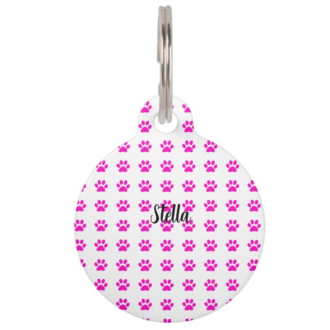 Aangepaste naam schildert patronen Roze witte stij Huisdierpenning (Voorkant)