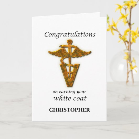Aangepaste naam School Veterinaire Witte Jas Cerem Kaart (Gele Bloem)
