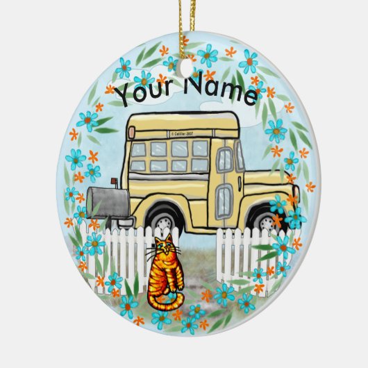 Aangepaste naam schoolbusdag keramisch ornament (Links)