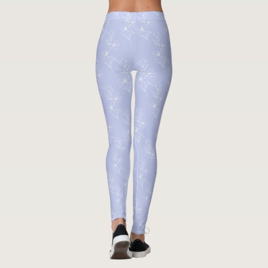 Aangepaste naam Schoolteam Lichtblauwe witte bloem Leggings (Achterkant)