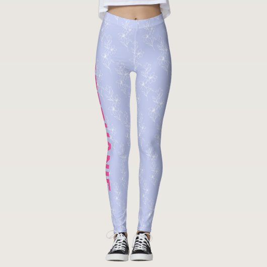 Aangepaste naam Schoolteam Lichtblauwe witte bloem Leggings (Voorkant)