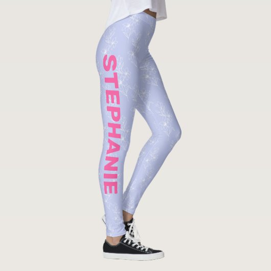Aangepaste naam Schoolteam Lichtblauwe witte bloem Leggings (Rechts)