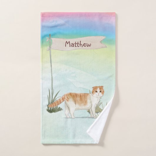 Aangepaste naam Scottish Fold Cat Pet Bad Handdoek (Handdoek)