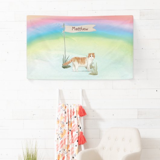 Aangepaste naam Scottish Fold Cat Pet Spandoek (Insitu)