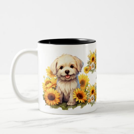 aangepaste naam script bloemen schattige puppy hon tweekleurige koffiemok (Links)