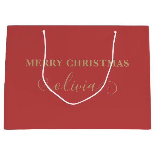 Aangepaste naam Script Gold Red Large Gift Bag Groot Cadeauzakje (Voorkant)