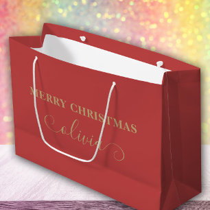 Aangepaste naam Script Gold Red Large Gift Bag Groot Cadeauzakje