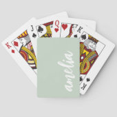 Aangepaste naam script licht salie groen en wit pokerkaarten (Achterkant)