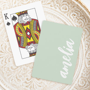 Aangepaste naam script licht salie groen en wit pokerkaarten