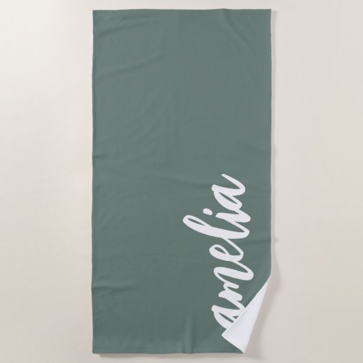 Aangepaste naam script stoffig dennen groen strandlaken (Voorkant)