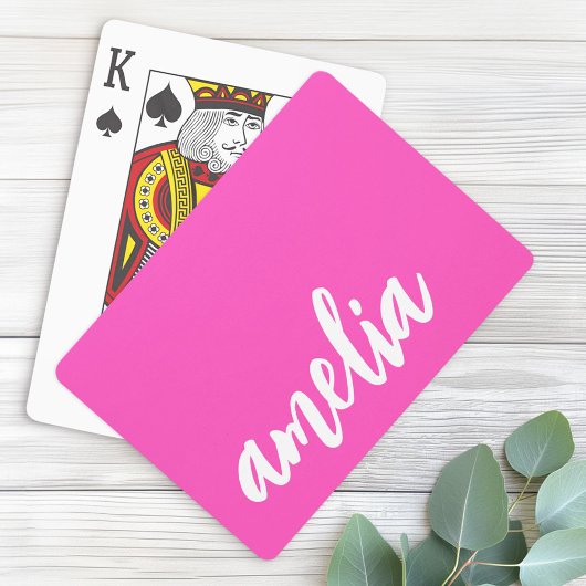 Aangepaste naam script vet heet roze en wit pokerkaarten