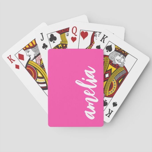 Aangepaste naam script vet heet roze en wit pokerkaarten (Achterkant)