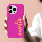 Aangepaste naam script vet magenta oranje iPhone hoesje
