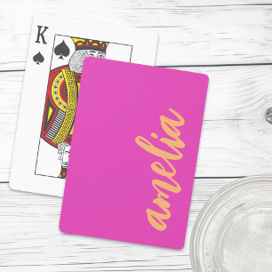Aangepaste naam script vet magenta sinaasappel pokerkaarten