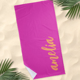 Aangepaste naam script vet magenta sinaasappel strandlaken