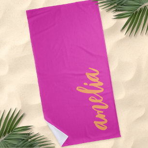 Aangepaste naam script vet magenta sinaasappel strandlaken