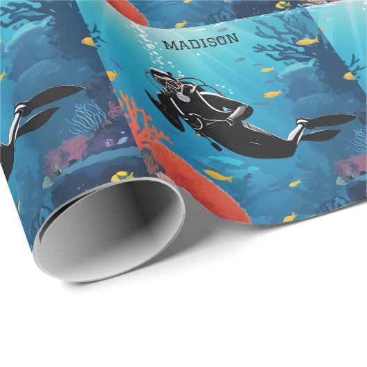 Aangepaste naam Scuba Diver Cadeaupapier (Rol Hoek)