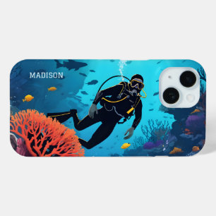 Aangepaste naam Scuba Diver iPhone 15 Case