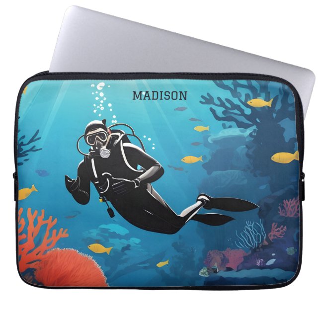 Aangepaste naam Scuba Diver Laptop Sleeve (Voorkant)