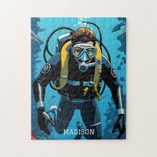 Aangepaste naam Scuba Diver Legpuzzel (Verticaal)