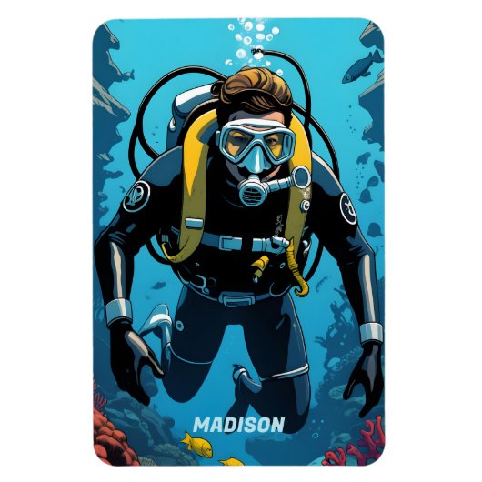 Aangepaste naam Scuba Diver Magneet (Verticaal)