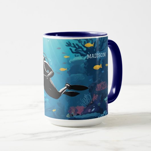 Aangepaste naam Scuba Diver Mok (Voorkant rechts)