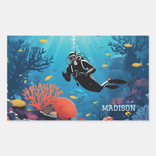 Aangepaste naam Scuba Diver Rechthoekige Sticker (Voorkant)