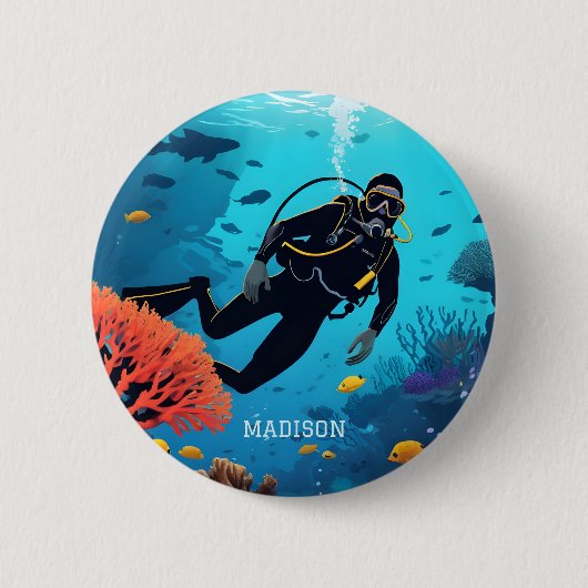 Aangepaste naam Scuba Diver Ronde Button 5,7 Cm (Voorkant)