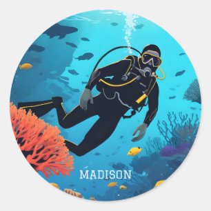 Aangepaste naam Scuba Diver Ronde Sticker