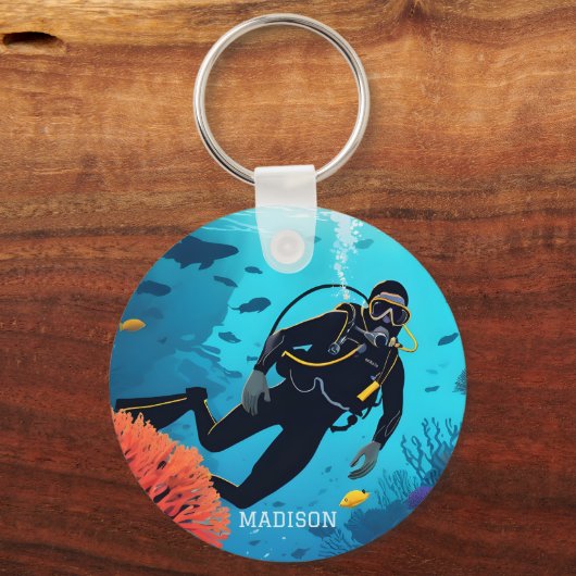 Aangepaste naam Scuba Diver Sleutelhanger (Achterkant)