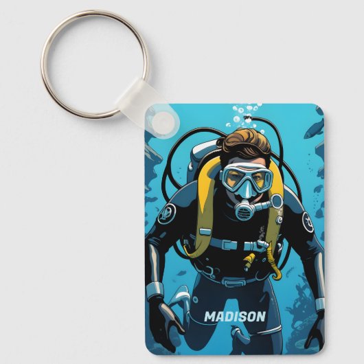 Aangepaste naam Scuba Diver Sleutelhanger (Voorkant)