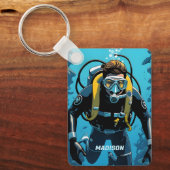 Aangepaste naam Scuba Diver Sleutelhanger (Voorkant)