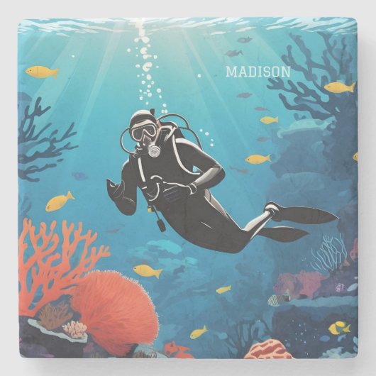 Aangepaste naam Scuba Diver Stenen Onderzetter (Voorkant)