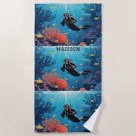 Aangepaste naam Scuba Diver Strandlaken (Voorkant)
