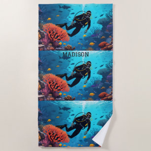 Aangepaste naam Scuba Diver Strandlaken