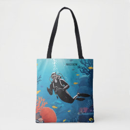 Aangepaste naam Scuba Diver Tote Bag
