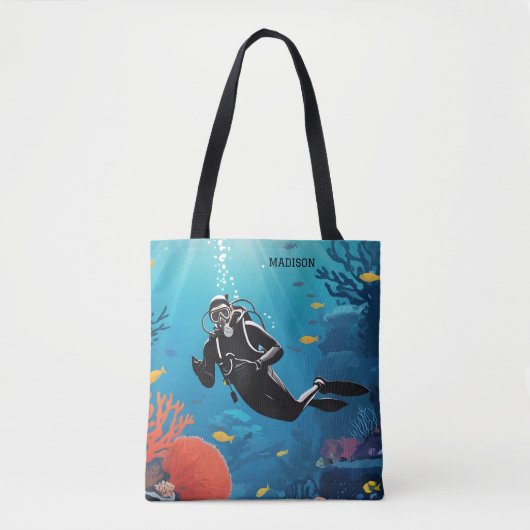 Aangepaste naam Scuba Diver Tote Bag (Voorkant)
