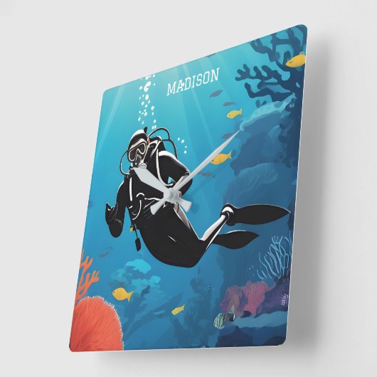 Aangepaste naam Scuba Diver Vierkante Klok (Hoek)