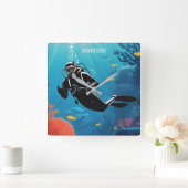 Aangepaste naam Scuba Diver Vierkante Klok (Huis)