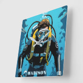 Aangepaste naam Scuba Diver Vierkante Klok (Hoek)