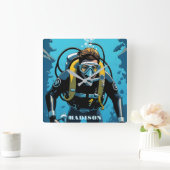 Aangepaste naam Scuba Diver Vierkante Klok (Huis)