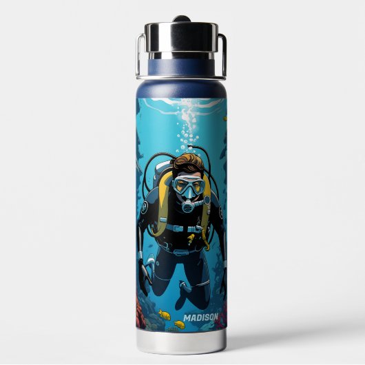 Aangepaste naam Scuba Diver Waterfles (Achterkant)