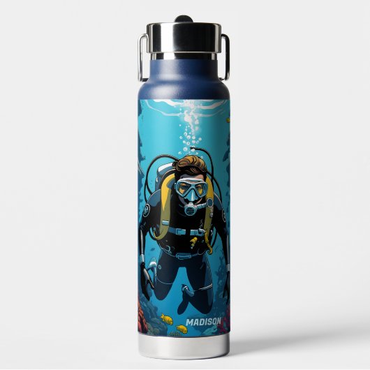 Aangepaste naam Scuba Diver Waterfles (Voorkant)