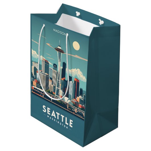 Aangepaste naam Seattle Washington Medium Cadeauzakje (Achterkant Gekanteld)