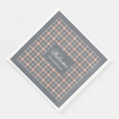 Aangepaste naam servetten Coral Grey Plaid Eleganc (Hoek)