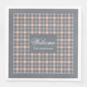 Aangepaste naam servetten Coral Grey Plaid Eleganc (Voorkant)