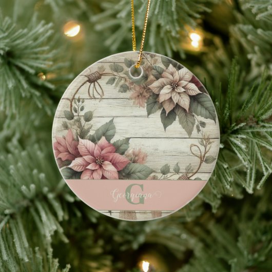 Aangepaste naam Shabby Chic Pastel Poinsettias Gar Keramisch Ornament (Boom)