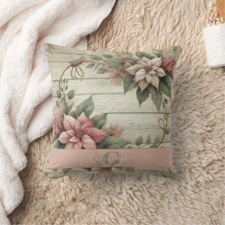 Aangepaste naam Shabby Chic Pastel Poinsettias Gar Kussen