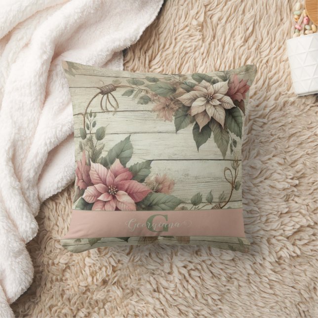 Aangepaste naam Shabby Chic Pastel Poinsettias Gar Kussen (Deken)