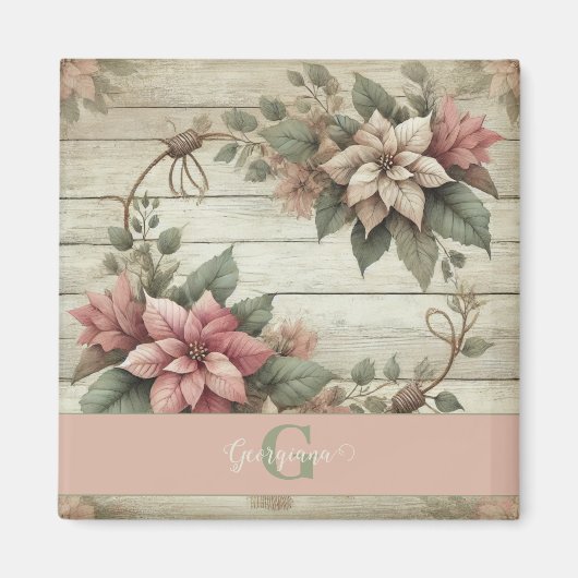Aangepaste naam Shabby Chic Pastel Poinsettias Gar Magneet (Voorkant)